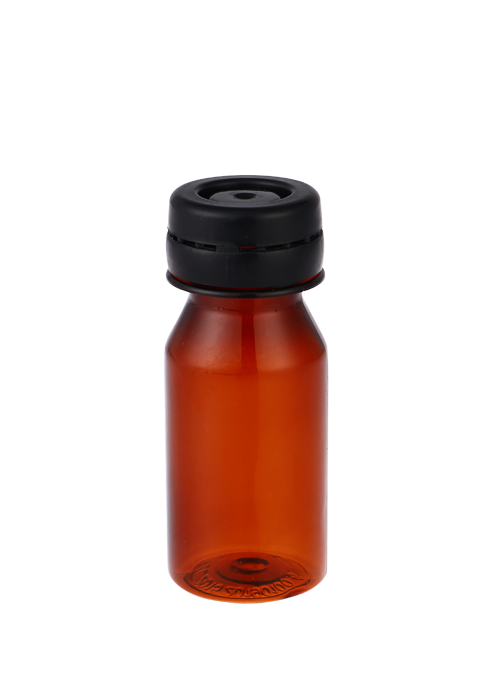 30-60ml PET棕色透明卡口盖水剂圆瓶